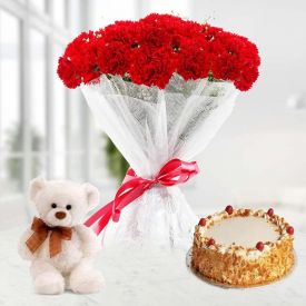 Carnation N Butterscotch Cake With Teddy